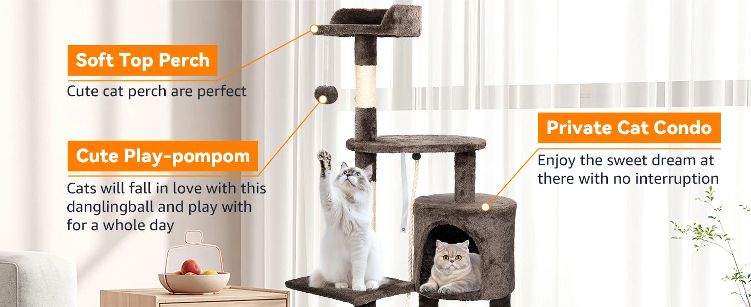 Passerscat Cat Trees Cat Climbing Frame For Indoor Cats Multi-Level With Scratching Posts Cat Tower Padded Top Perches and Condo by PawHaven