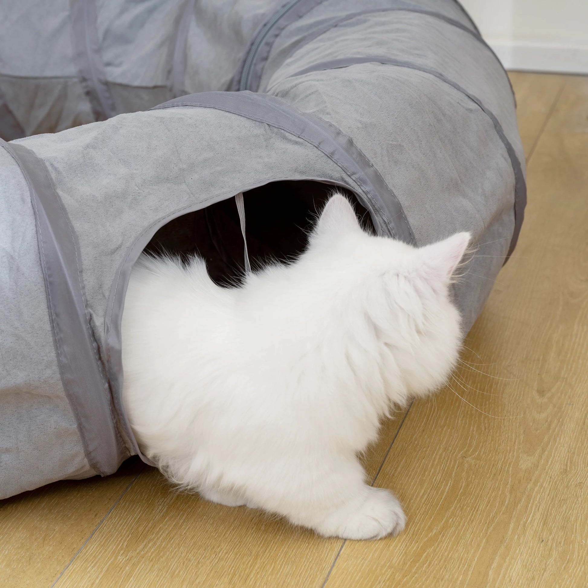 PawHut 2 in 1 Cat Tunnel with Bed, Cat Play Tunnel for Indoor Cats, Grey by PawHaven