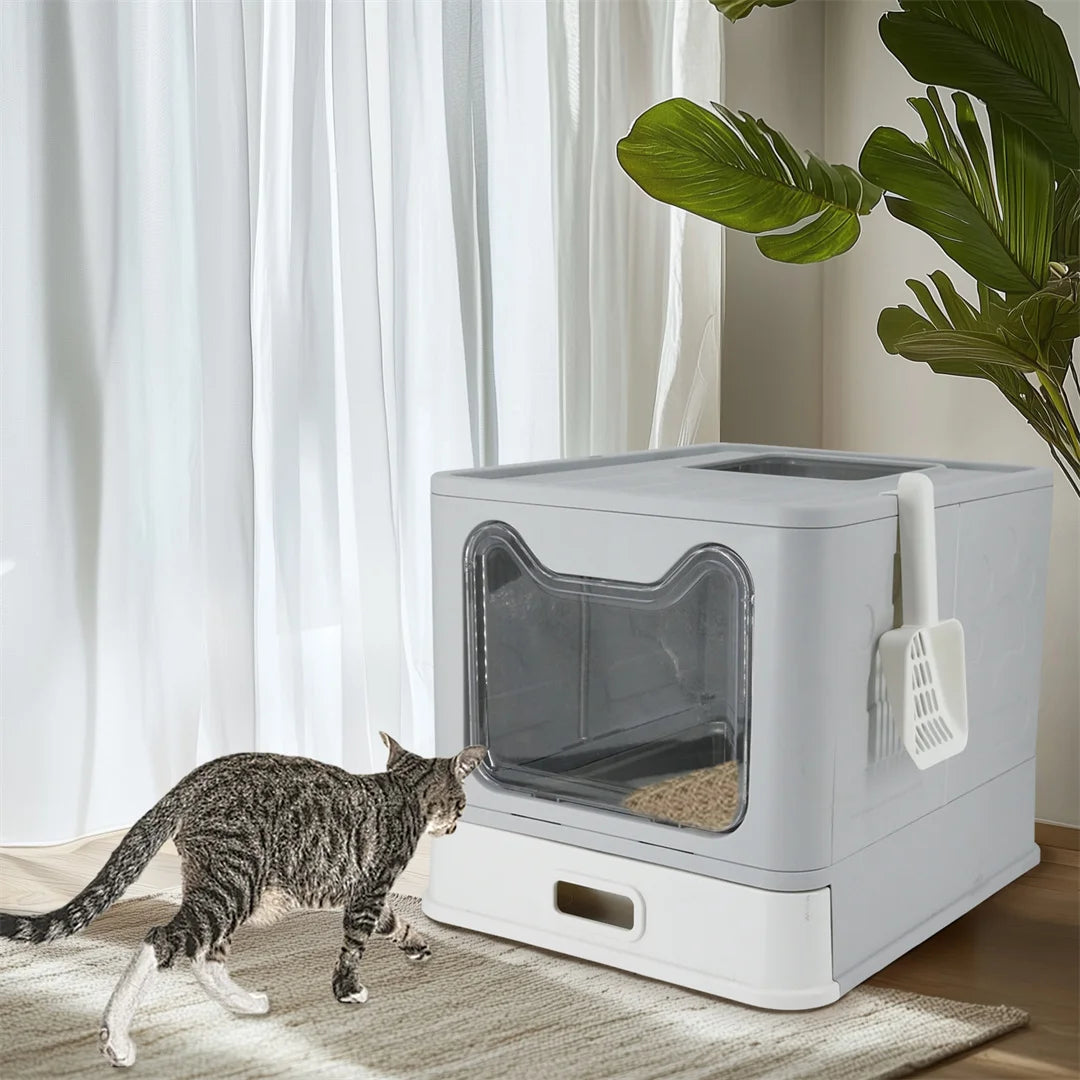 Bingopaw Detachable Enclosed Cat Litter Box with Stainless Steel Pan Front Entry Toilet Box with Litter Scoop for Kittens by PawHaven