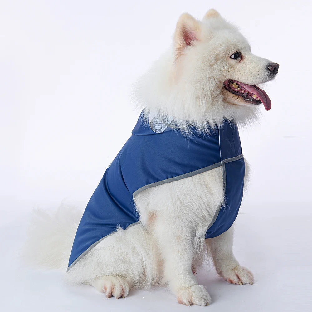 Blue Fun Waterproof Dog Raincoat for Large Dogs, Breathable Mesh Lining & Reflective Back Strip by PawHaven