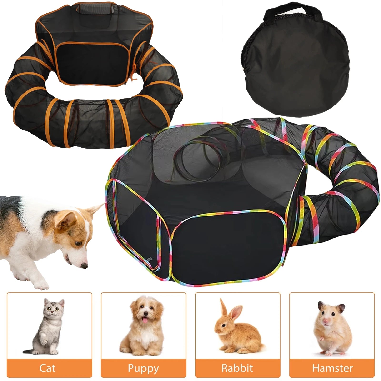 Outdoor Folding Play Tent Tunnel Large Pet Tunnel Cat Enclosures 2-in-1 Big Foldable Pet Playpen for Indoor Cats Puppies Rabbits by PawHaven