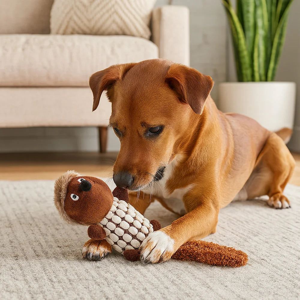 Animal Plush Toy Hedgehog, Soft Squeaky Dog Toy with Long Floppy Tail for Tug, Chewing and Comfort Play by PawHaven