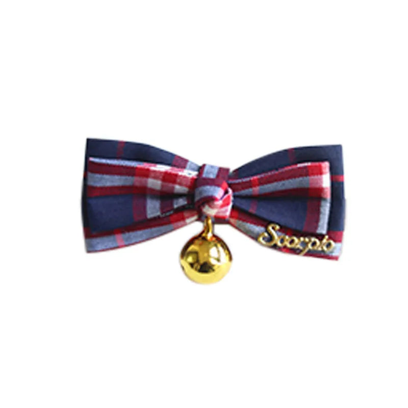 Cute Strawberry Butterfly Bow Pet Collar, British Plaid Adjustable Bell Collar for Cats and Small Medium Dogs Plaid Pet Collar by PawHaven