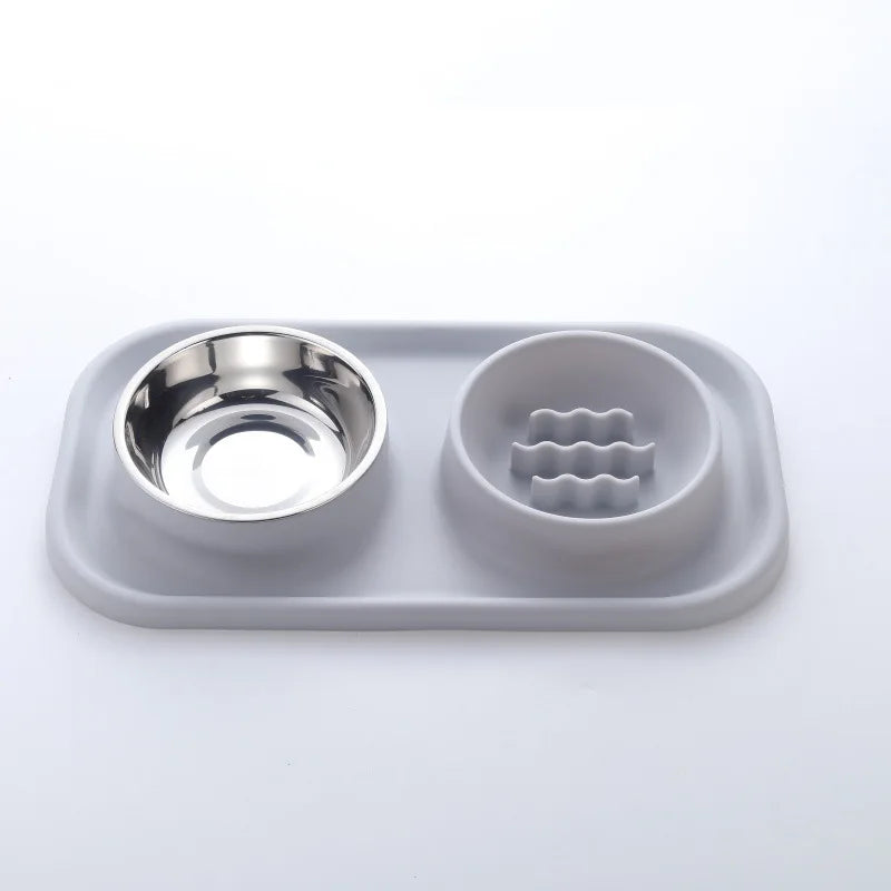 2-in-1 Silicone Pet Double Bowl Set, Anti-Spill Non-Slip Feeding Bowl Mat for Cats & Dogs Anti-Leak Anti-Gulping Feeding Bowl by PawHaven