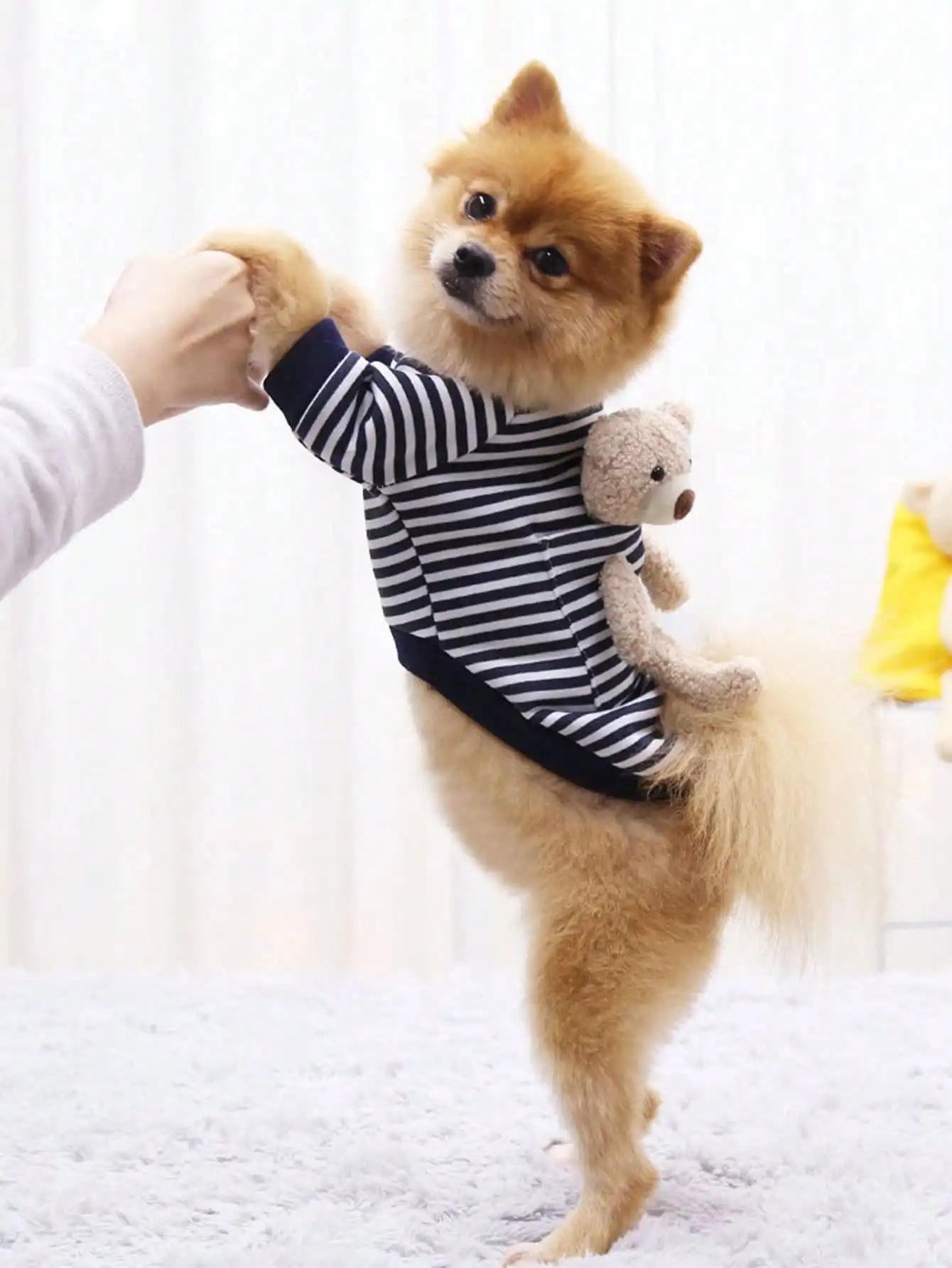 1pc Cute Pocket Bear Striped Dog Sweatshirt, Pet Clothes For Small And Medium-sized Cats And Dogs Velvet Sweater by PawHaven