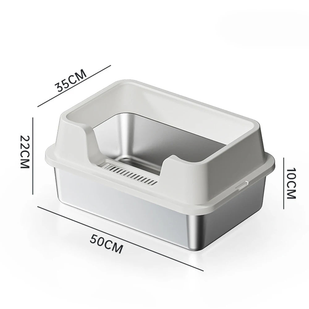 Premium XXL Stainless Steel Cat Litter Tray With Lid by PawHaven
