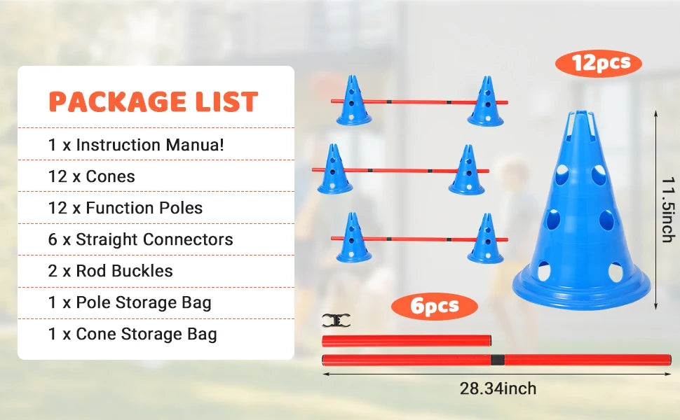 Dog Agility Hurdle Cone Set Dog Agility Course Set with 12 Cones 6 Rods Dog Agile Training Equipment for Outdoor Backyard by PawHaven