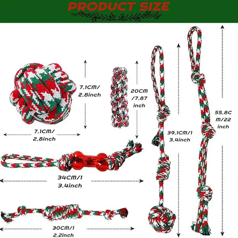 6-Piece Christmas-Themed Dog Rope Toys: Knotted Chew Toys for Dental Care – Perfect for Dogs & Cats, Healthy and Fun Chew Bundle by PawHaven