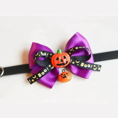Halloween Pet Bow Tie Collar with Bell, Anti-Lost Pumpkin Decor for Cats, Small Dogs & Teddy Anti-Lost Design with Bell by PawHaven