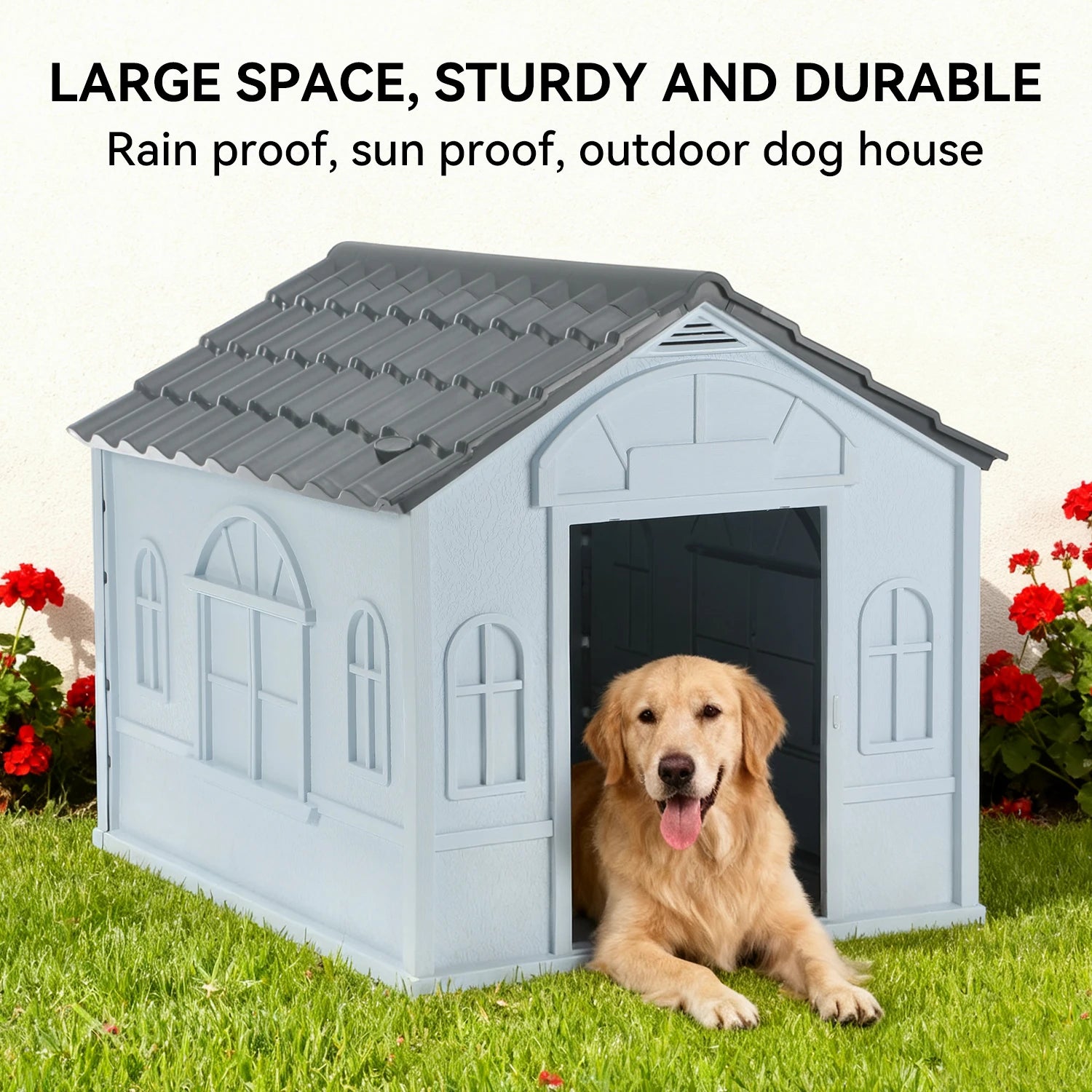 Plastic Dog House Waterproof Ventilate Dog Kennel All Weather Indoor Outdoor Insulated Doghouse Puppy Shelter, Easy to Assemble by PawHaven