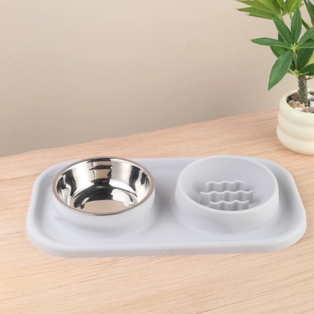 2-in-1 Silicone Pet Double Bowl Set, Anti-Spill Non-Slip Feeding Bowl Mat for Cats & Dogs Anti-Leak Anti-Gulping Feeding Bowl by PawHaven