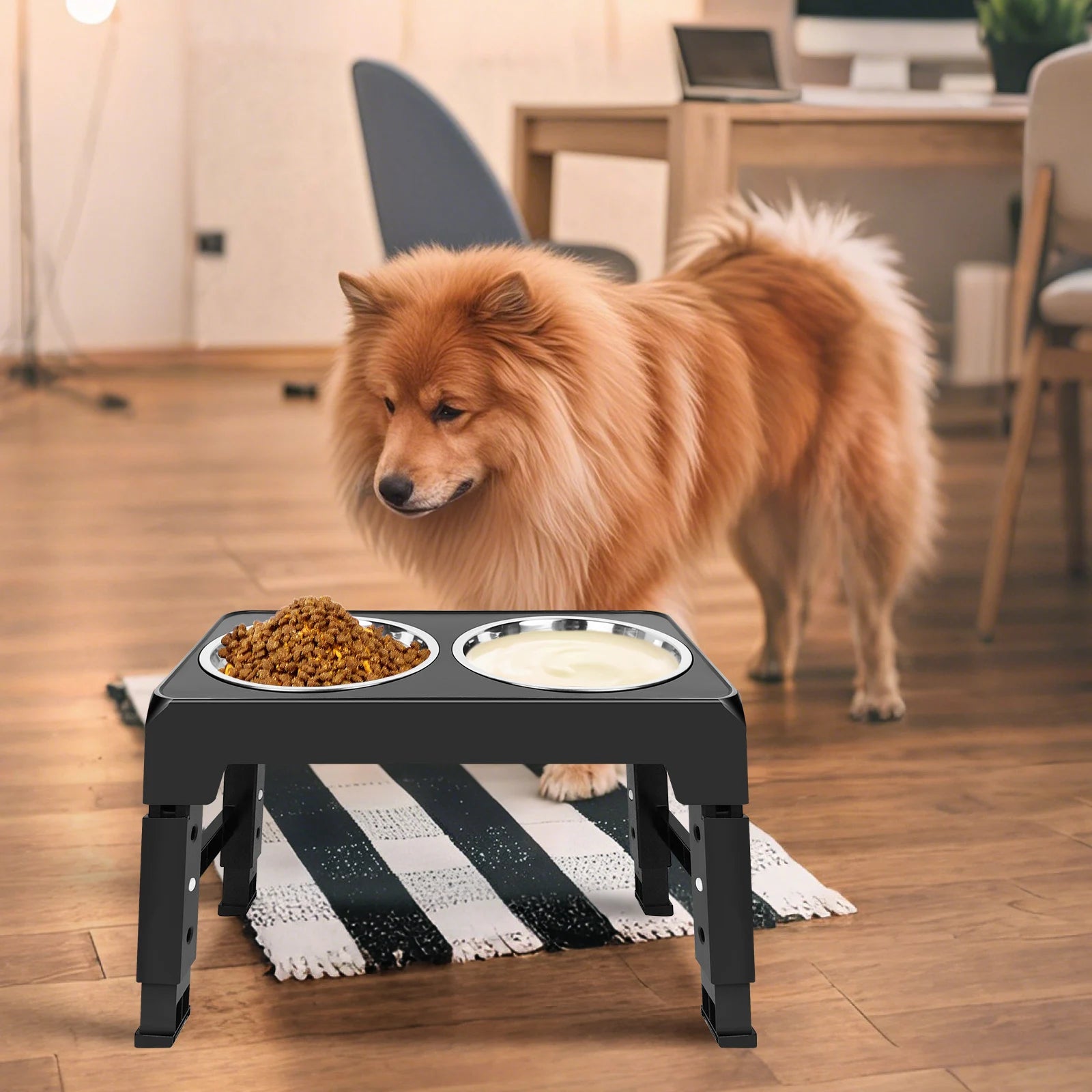 Elevated Dog Feeder Bowls Adjustable Raised Stand with Double Stainless Steel Food Water Bowls Small Medium Large Dogs by PawHaven