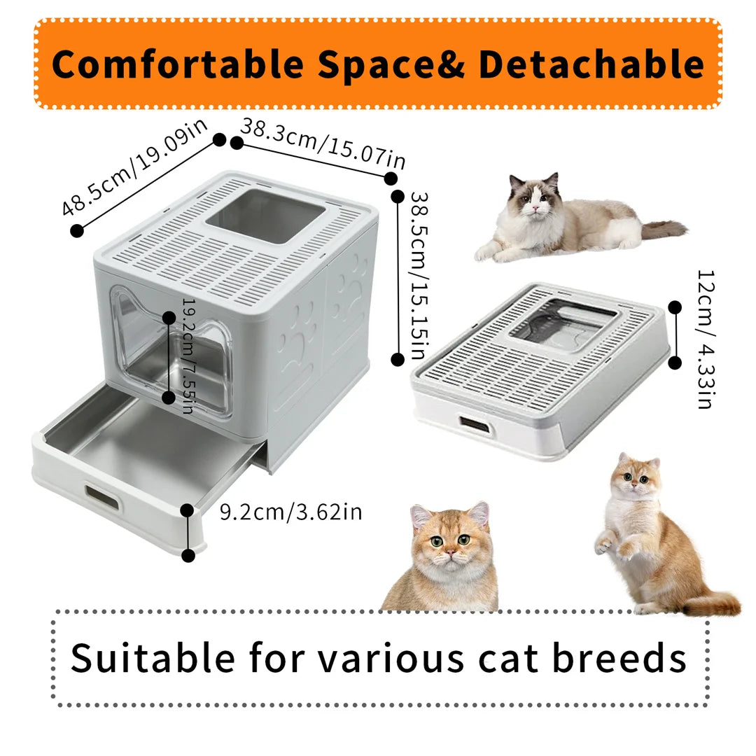 Bingopaw Detachable Enclosed Cat Litter Box with Stainless Steel Pan Front Entry Toilet Box with Litter Scoop for Kittens by PawHaven