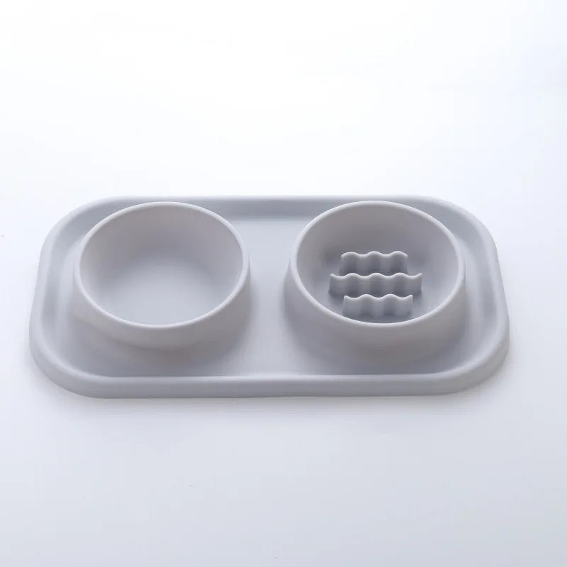 2-in-1 Silicone Pet Double Bowl Set, Anti-Spill Non-Slip Feeding Bowl Mat for Cats & Dogs Anti-Leak Anti-Gulping Feeding Bowl by PawHaven