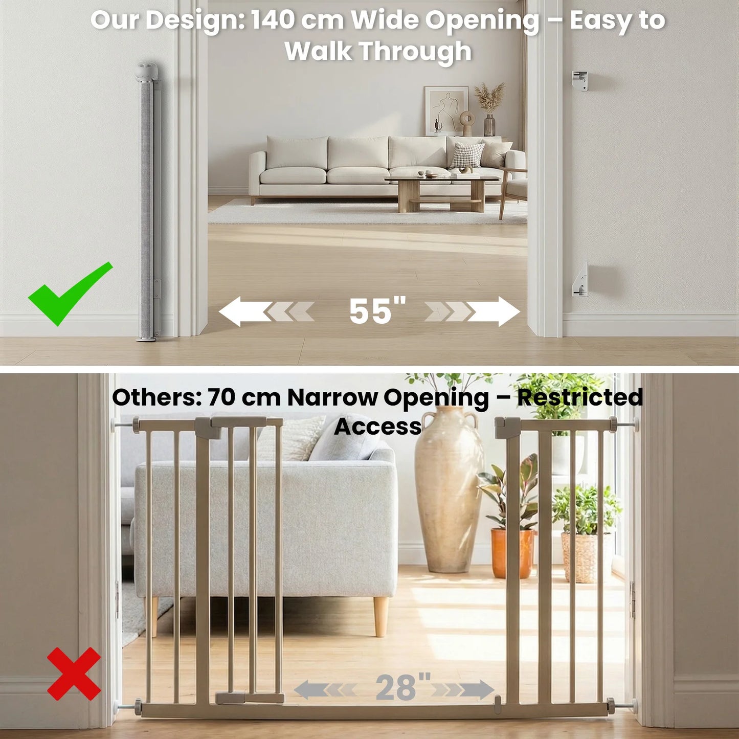 Extendable Stair Gate 0-140 cm Stair Protection Roller Blind Dog Door Gate and Baby Stair Safety Gate for Indoor & Outdoor Use by PawHaven