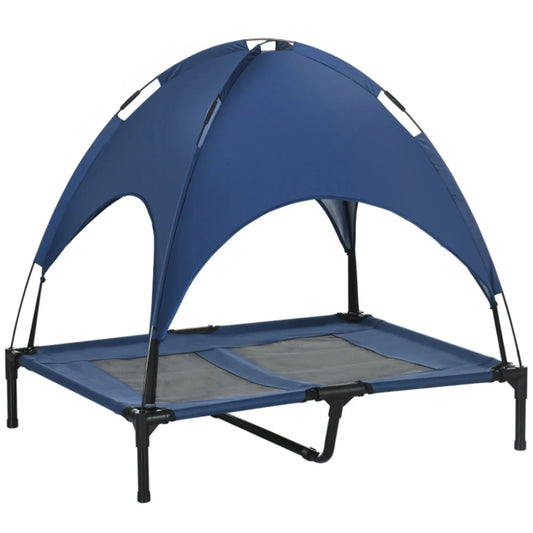 Raised Dog Bed Waterproof Elevated Pet Cot with Breathable Mesh UV Protection Canopy Blue, for Large Dogs, 92 x 76 x 90cm by PawHaven