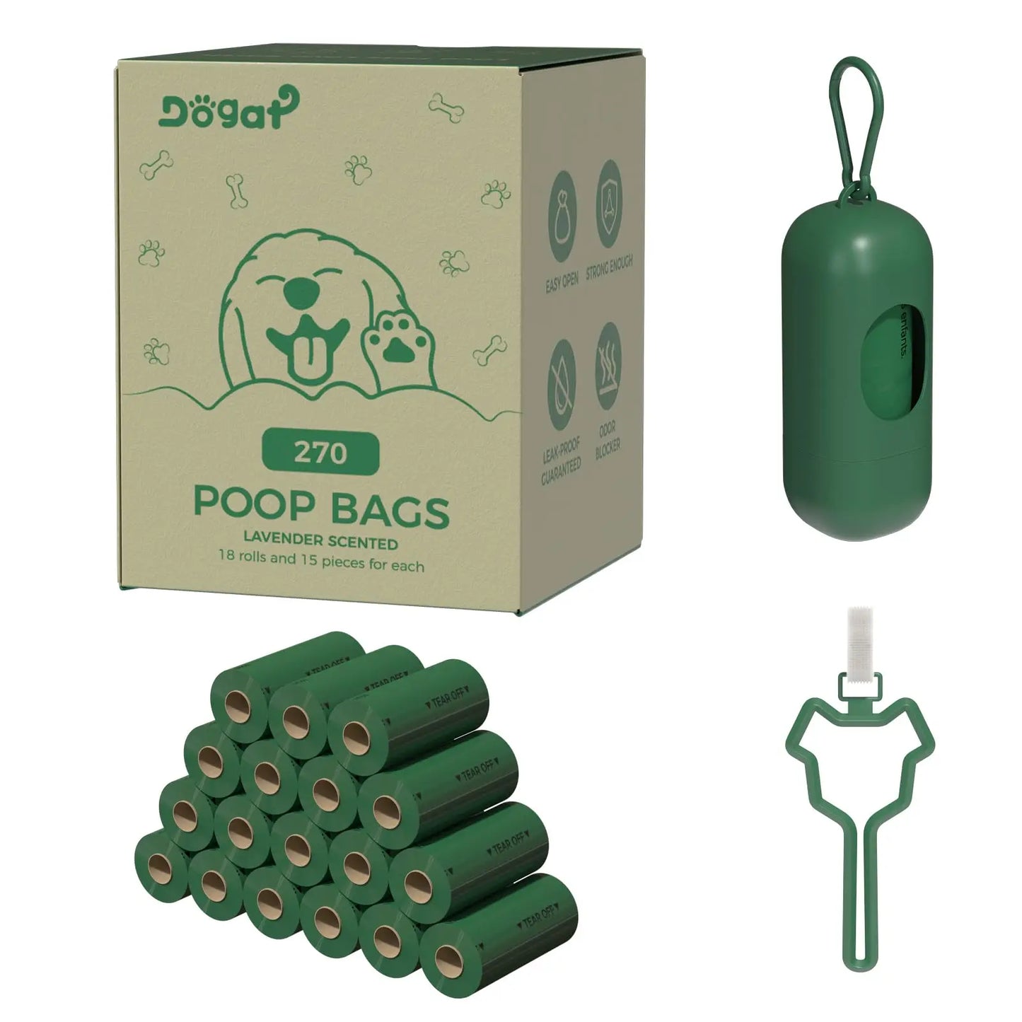 Dog Poop Bags with Dispenser - 540 Lavender Scented Waste Bags (36 Rolls) for Small/Large Dogs, Includes Carrier by PawHaven