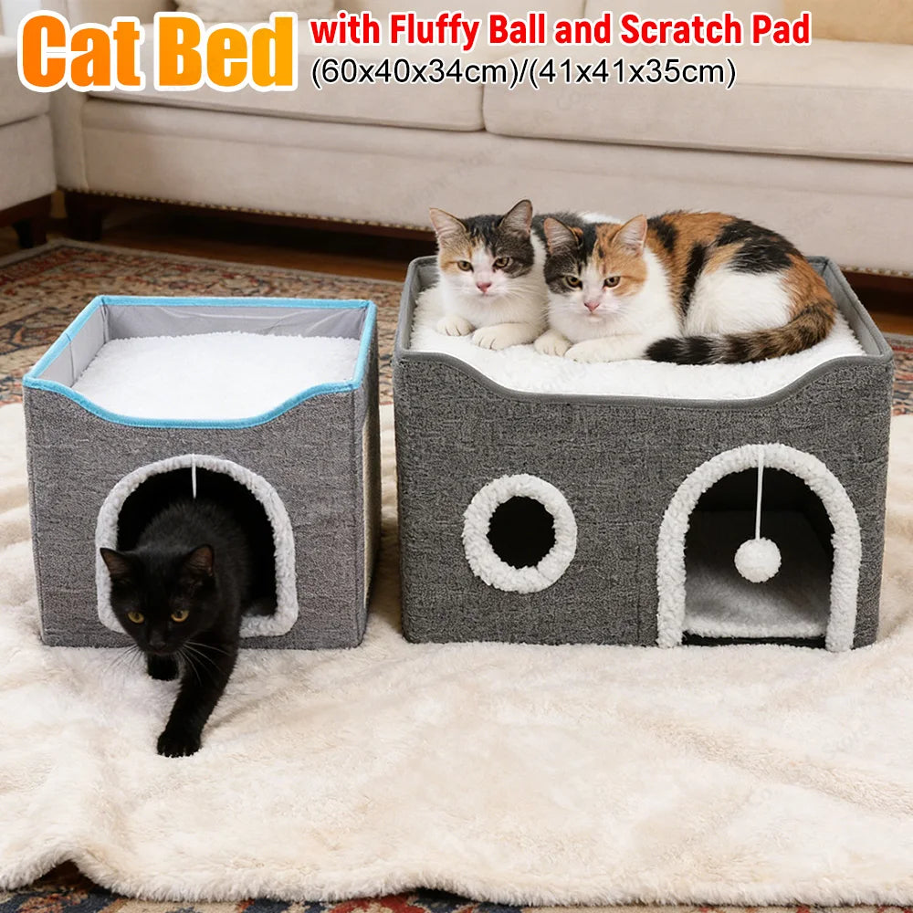 Premium Velvet Cat Cave With Scratching Pad by PawHaven