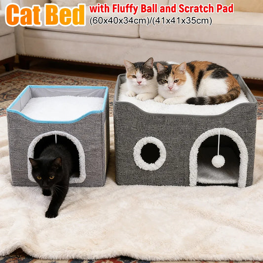 Premium Velvet Cat Cave With Scratching Pad by PawHaven