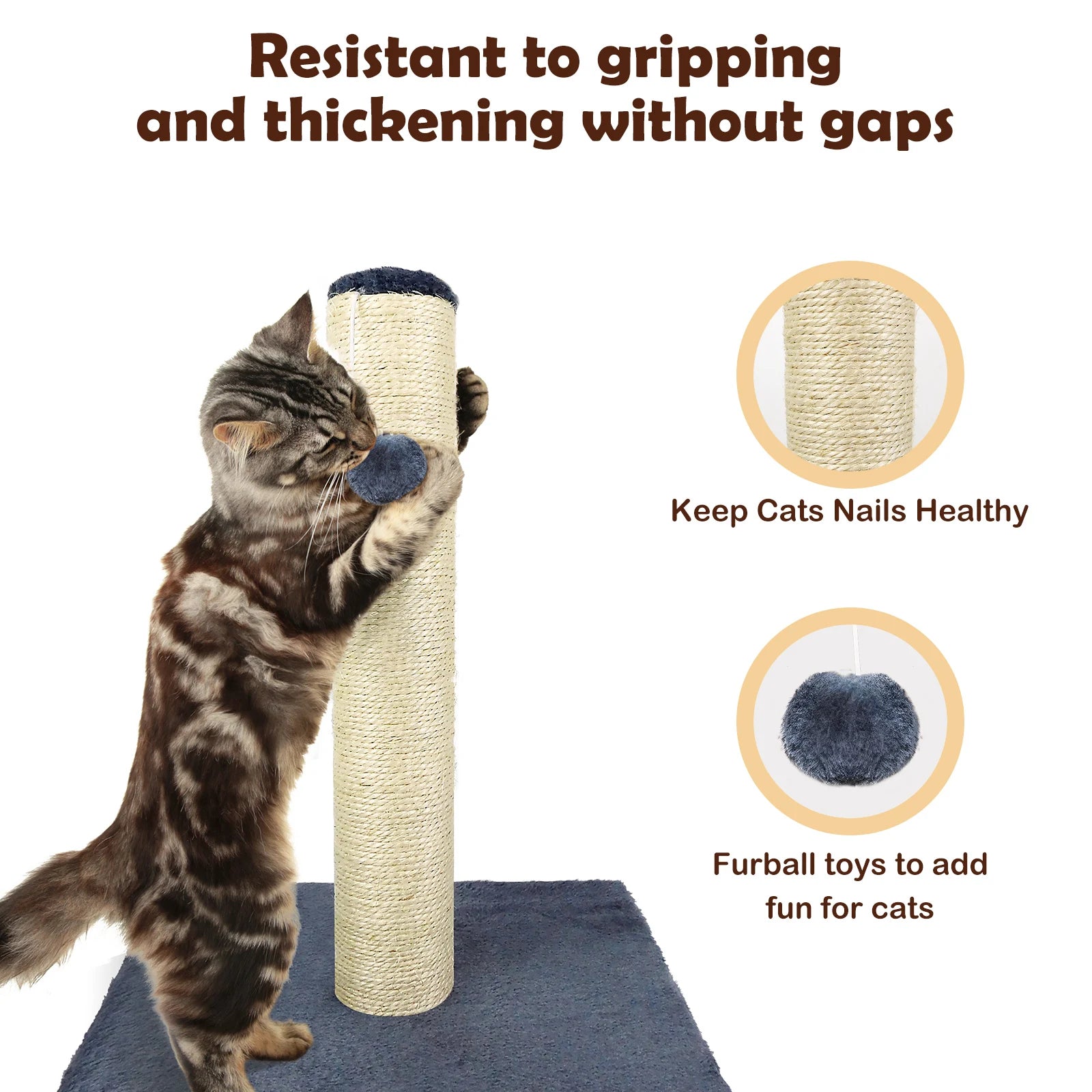 Premium Sisal Cat Scratch Pole With Turntable by PawHaven