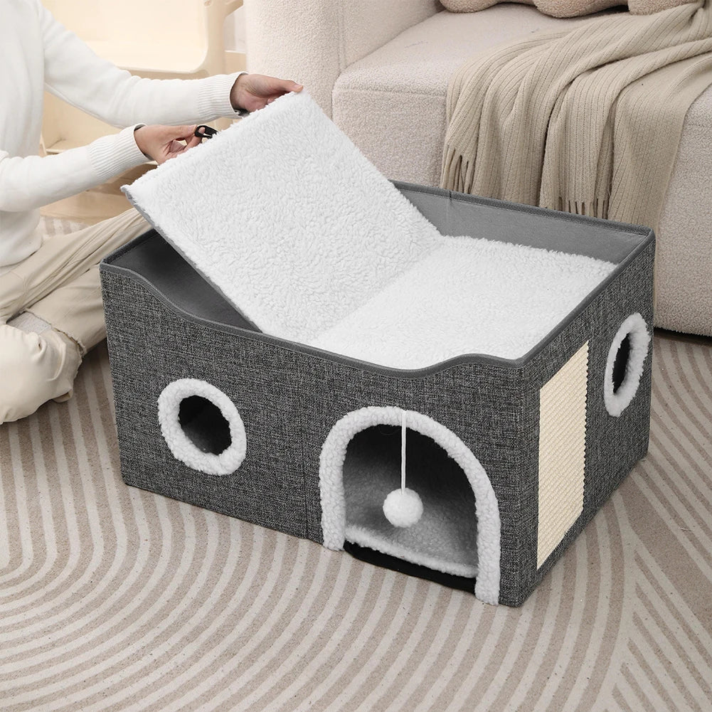 Premium Velvet Cat Cave With Scratching Pad by PawHaven