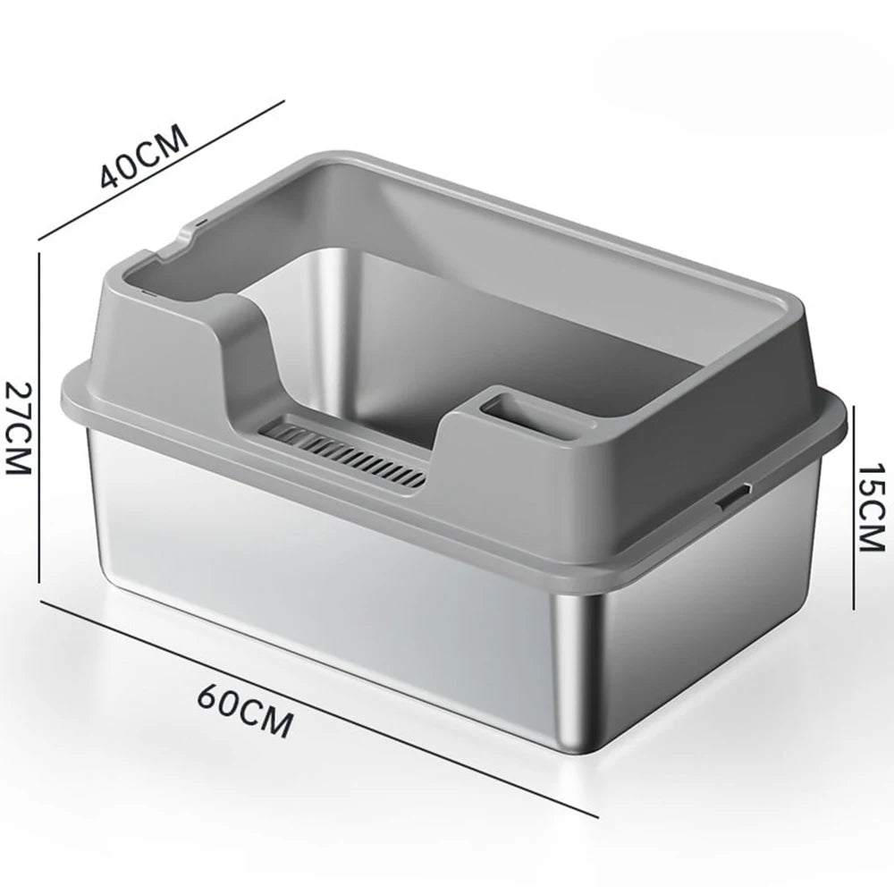 Premium XXL Stainless Steel Cat Litter Tray With Lid by PawHaven