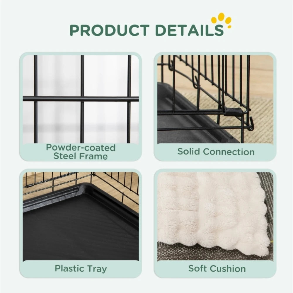 PINGGO Foldable Dog Crate with 2 Doors with Tray, Soft Cushion, for Small Dogs, 76 x 53 x 60, Detachable, easy to clean ，Black by PawHaven