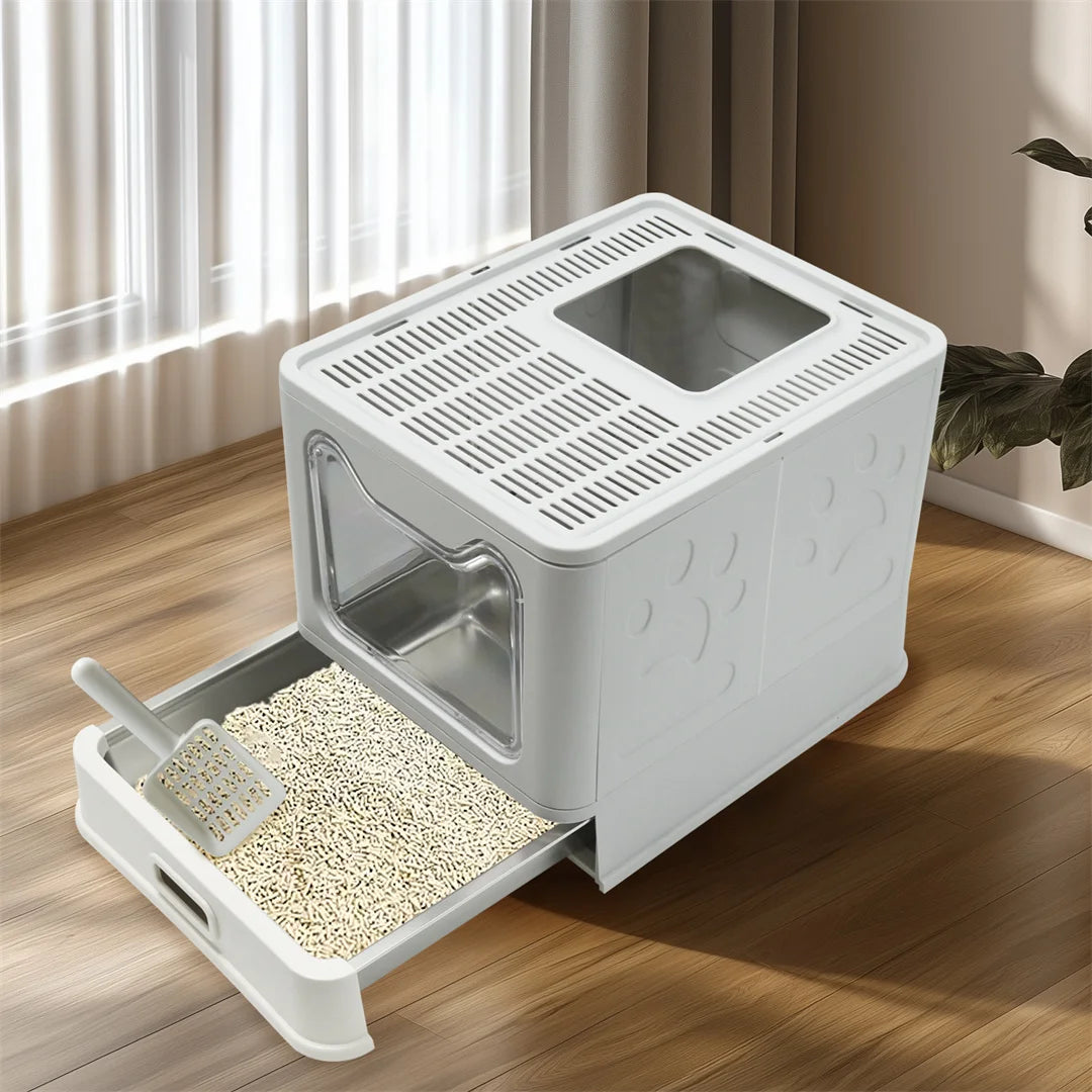 Bingopaw Detachable Enclosed Cat Litter Box with Stainless Steel Pan Front Entry Toilet Box with Litter Scoop for Kittens by PawHaven