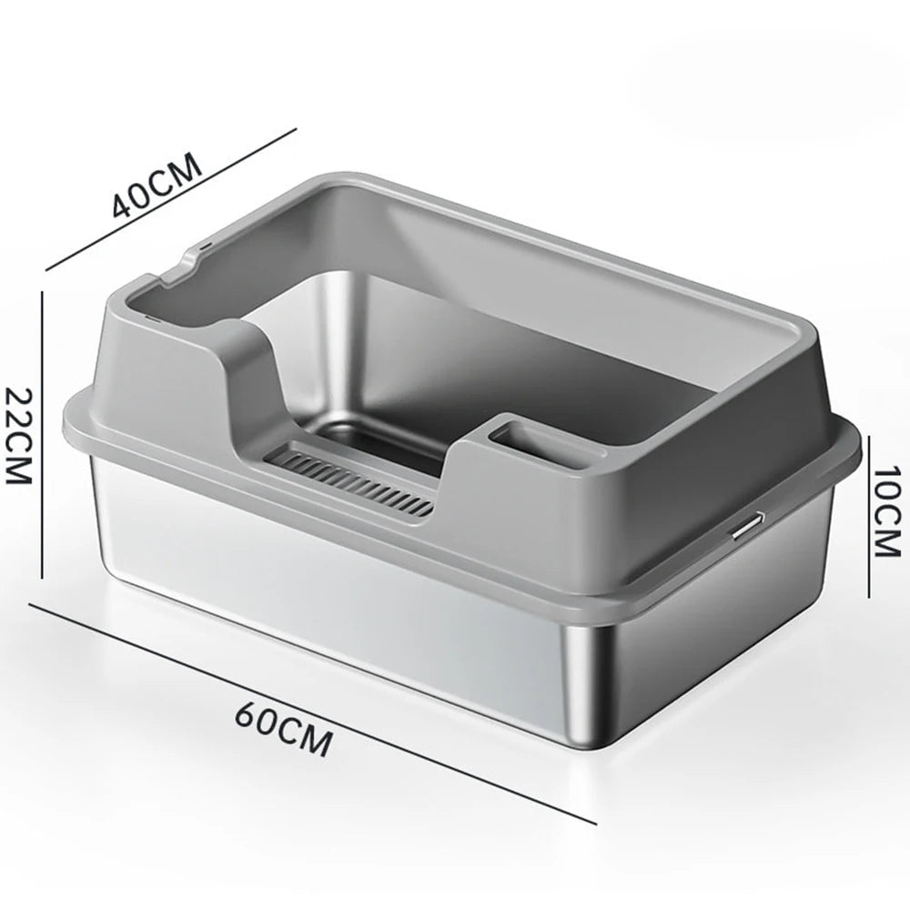 Premium XXL Stainless Steel Cat Litter Tray With Lid by PawHaven