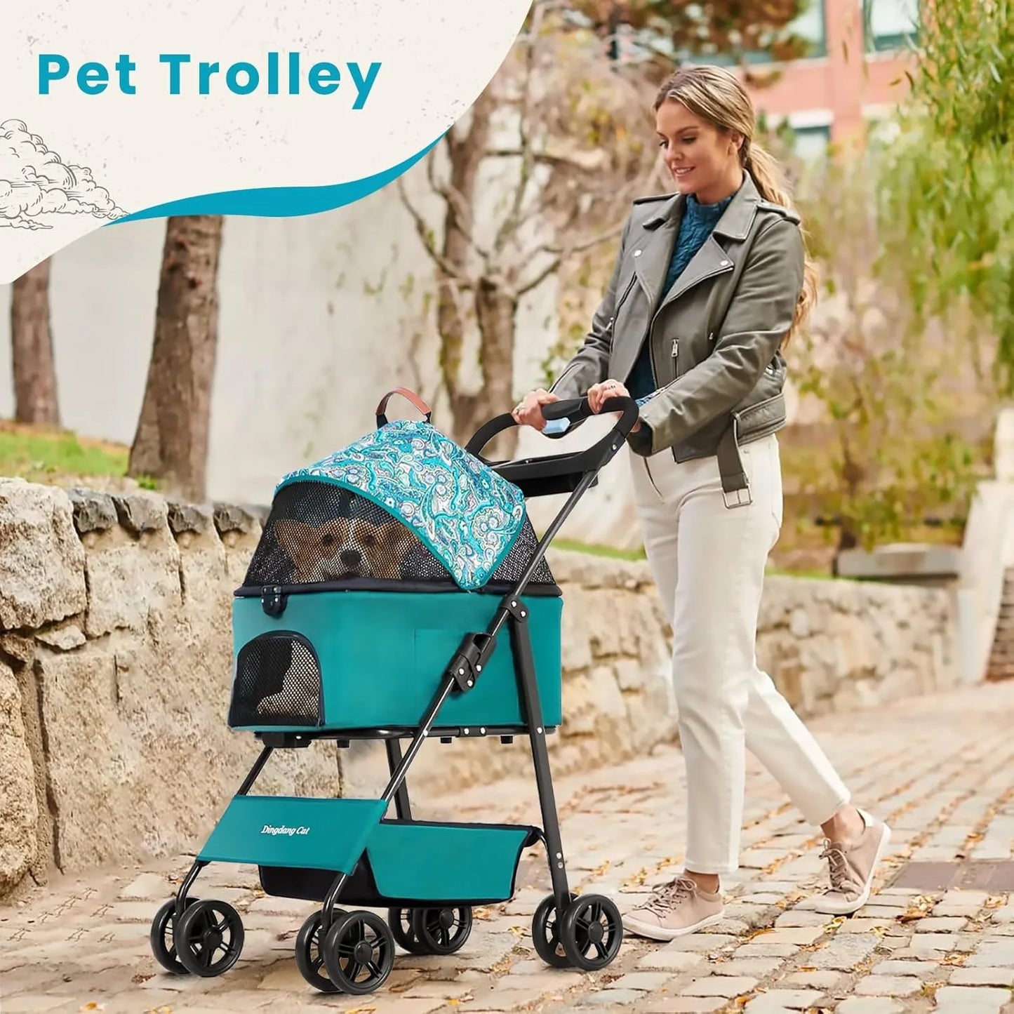 Pet Stroller for Dogs and Cats，Portable Pet Pram, Lightweight Folding Design with Safety Harness and Mesh Ventilation by PawHaven