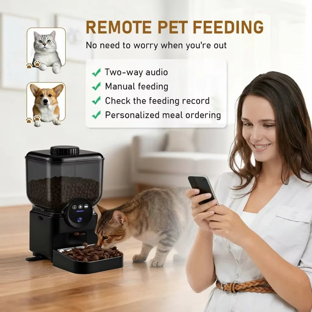 Automatic Cat Feeder Rechargeable Wifi Smart Pet Feeder App Controlled Cat Feeder With Camera Built-in battery Cat Dog Feeder by PawHaven