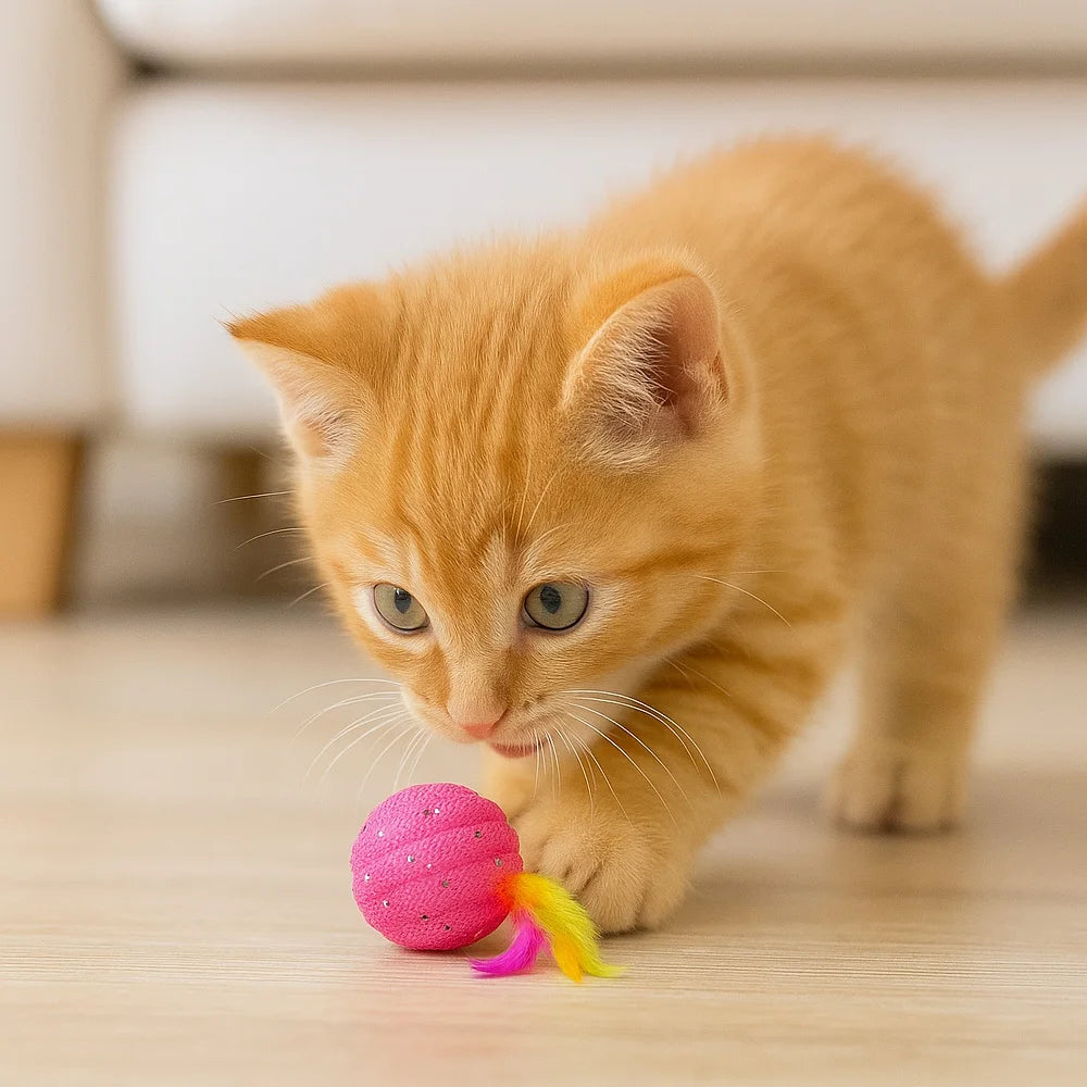 Premium Cat Feather Ball Toy 2 Pack Interactive Rubber Play by PawHaven