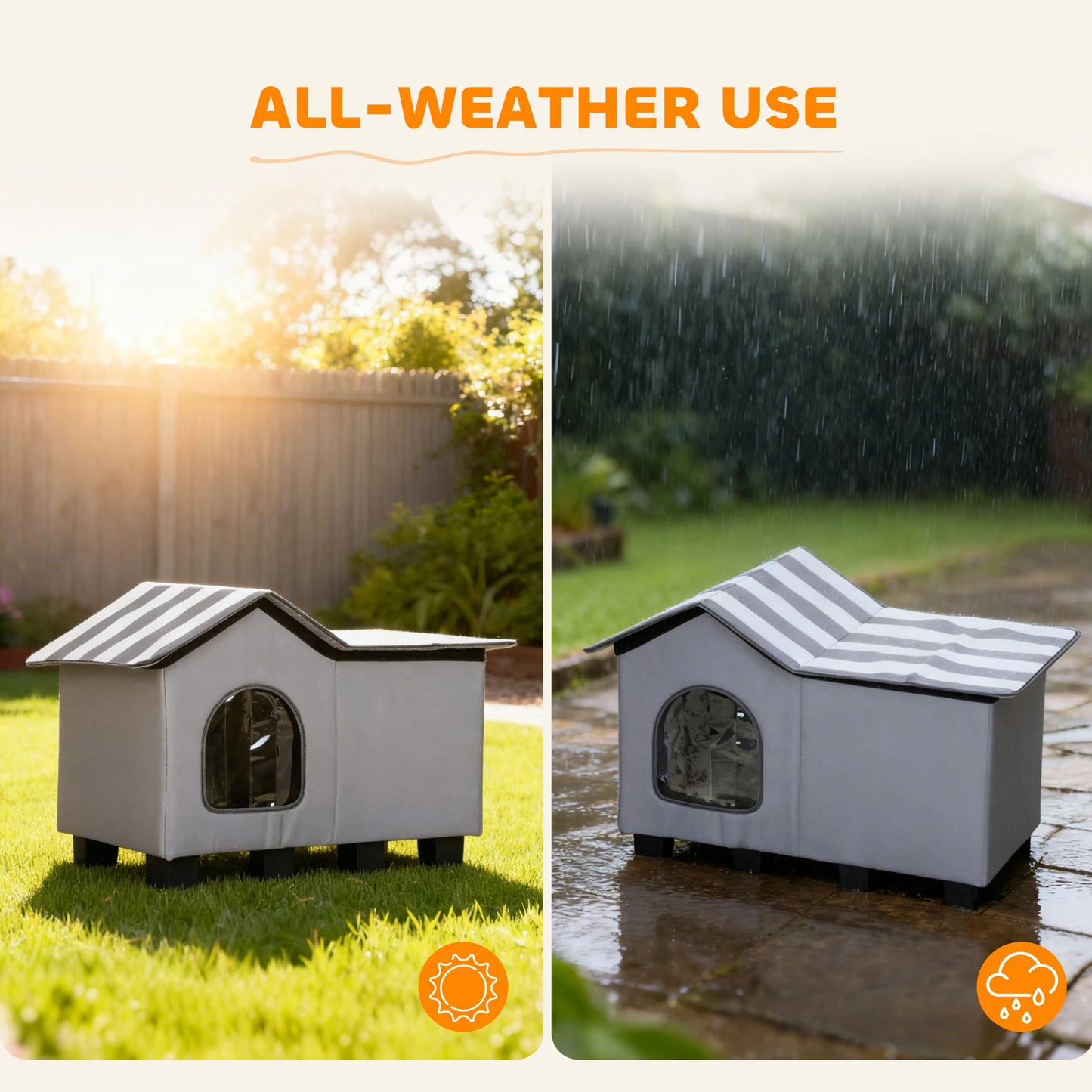 PawHut Outdoor Cat House, Feral Cat Cave with Elevated Base, Grey by PawHaven