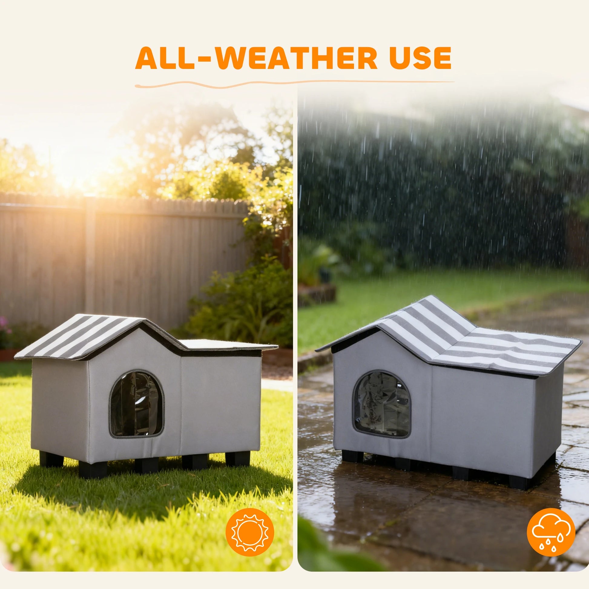 PawHut Outdoor Cat House, Feral Cat Cave with Elevated Base, Grey by PawHaven