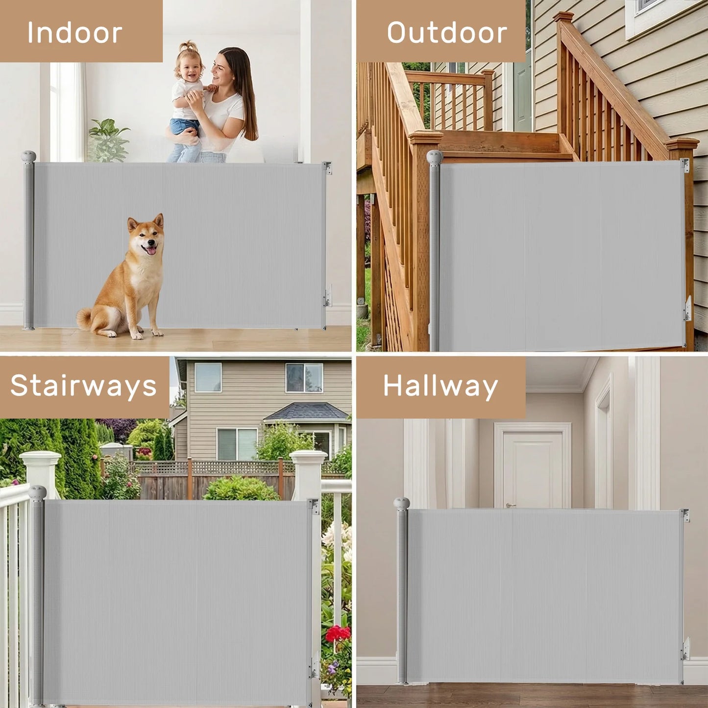 Extendable Stair Gate 0-140 cm Stair Protection Roller Blind Dog Door Gate and Baby Stair Safety Gate for Indoor & Outdoor Use by PawHaven