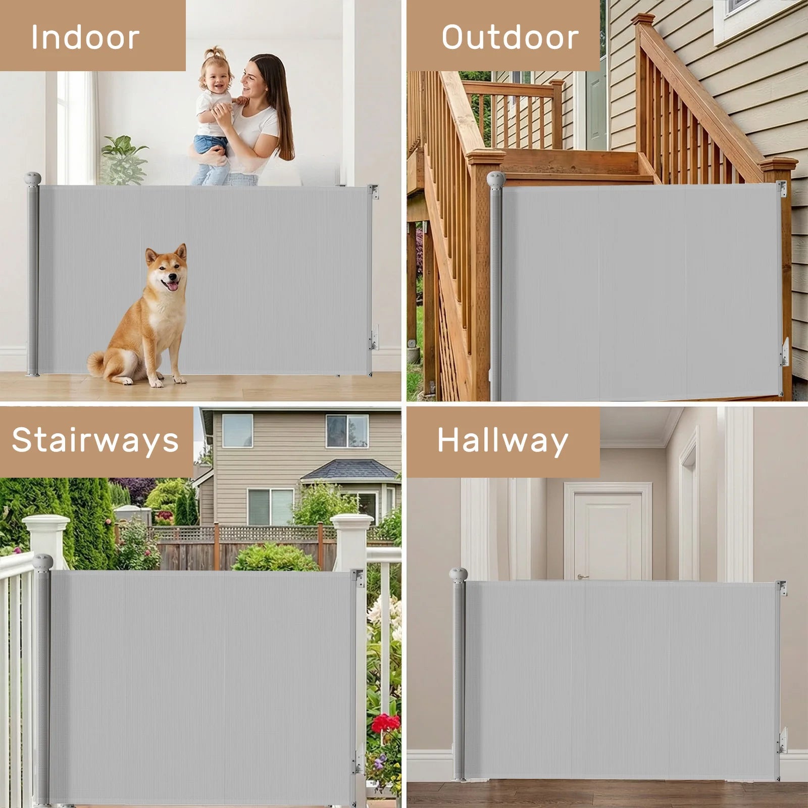 Extendable Stair Gate 0-140 cm Stair Protection Roller Blind Dog Door Gate and Baby Stair Safety Gate for Indoor & Outdoor Use by PawHaven