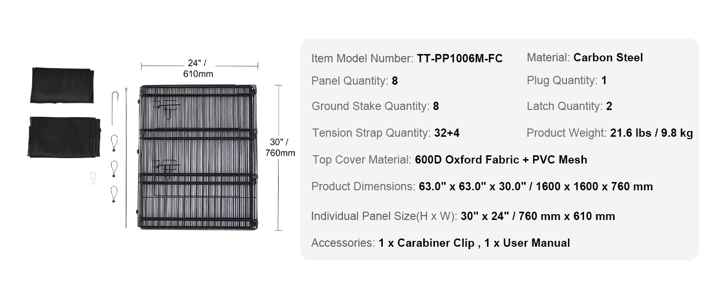 SucceBuy Dog Playpen Panels Foldable Metal Pet Exercise Pen Dog Fence Indoor Outdoor Pen with Top Cover & Bottom Pad for Dogs by PawHaven
