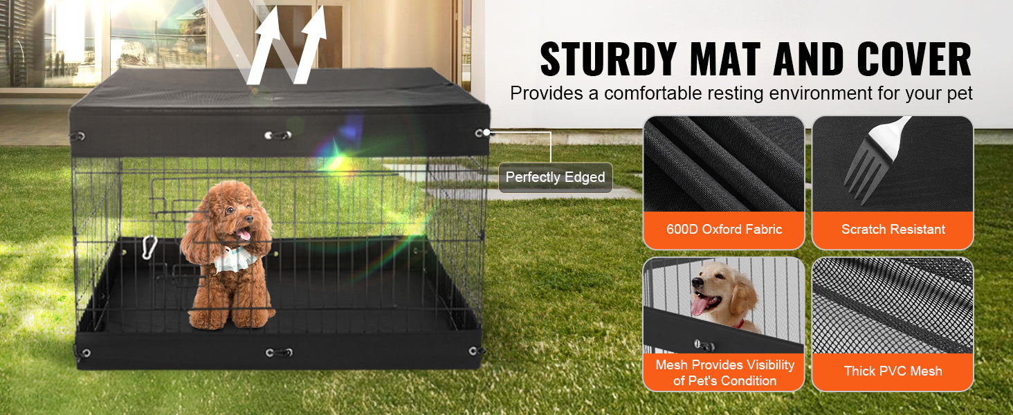 SucceBuy Dog Playpen Panels Foldable Metal Pet Exercise Pen Dog Fence Indoor Outdoor Pen with Top Cover & Bottom Pad for Dogs by PawHaven