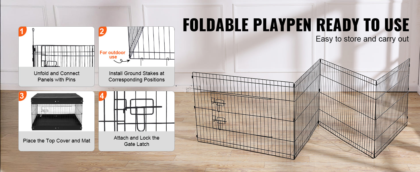 SucceBuy Dog Playpen Panels Foldable Metal Pet Exercise Pen Dog Fence Indoor Outdoor Pen with Top Cover & Bottom Pad for Dogs by PawHaven