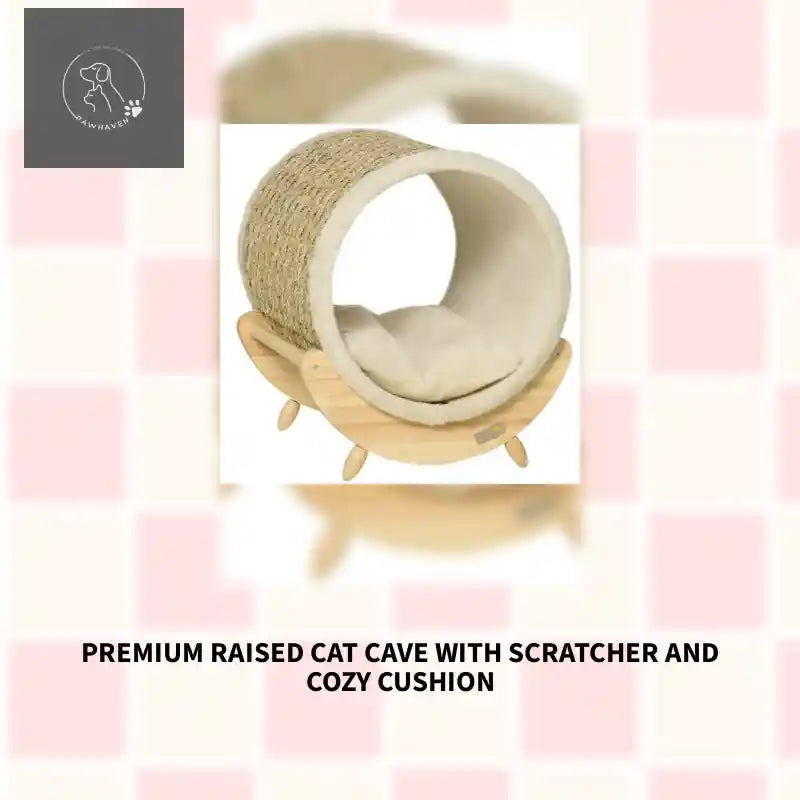 Premium Raised Cat Cave With Scratcher And Cozy Cushion by@Outfy