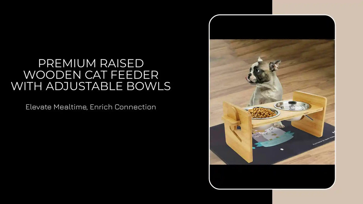 Premium Raised Wooden Cat Feeder With Adjustable Bowls by@Outfy