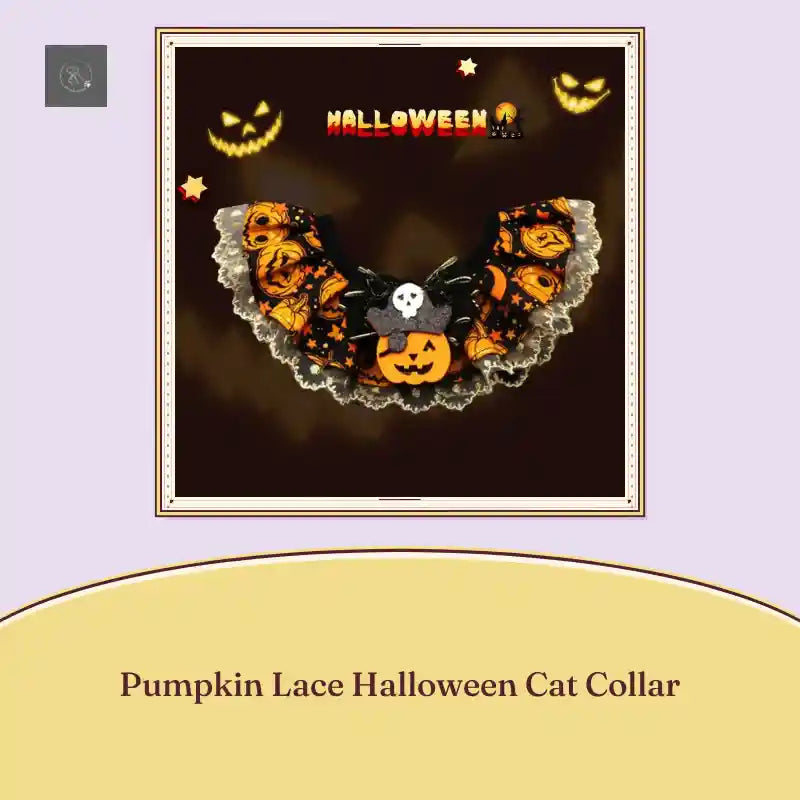 Pumpkin Lace Halloween Cat Collar by@Outfy